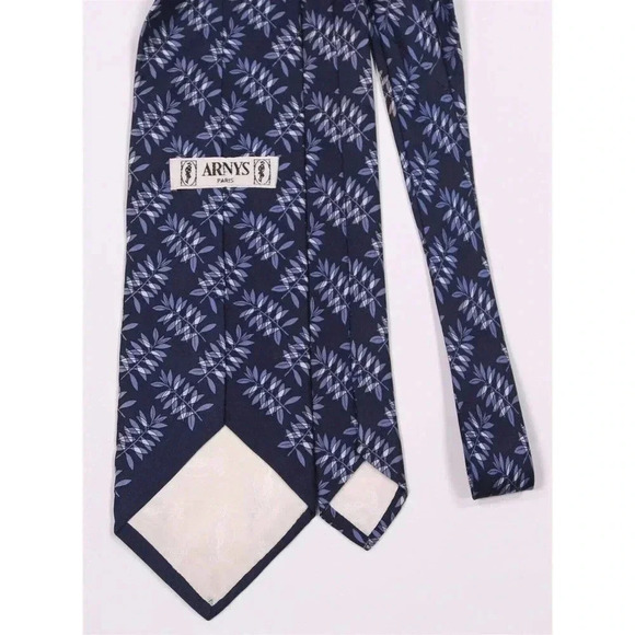 Arnys Paris Berluti Navy Blue Leaves Flowers Silk Handmade Necktie Tie - Picture 4 of 6